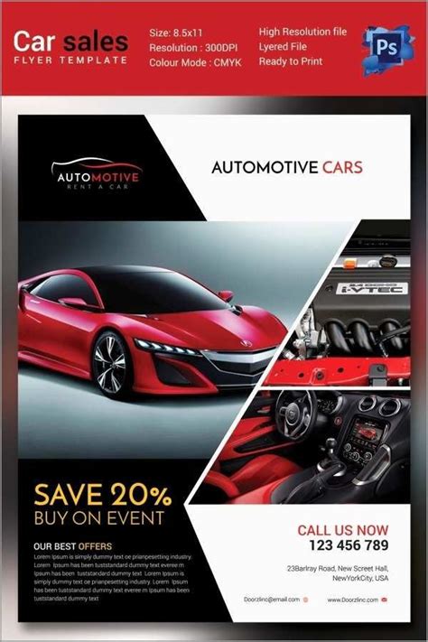 A Car Sale Flyer Is Shown In Red And Black