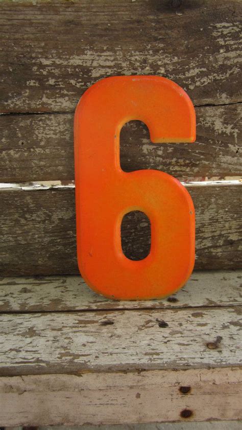 Vintage Metal Number 6 Six Sign Painted Orange Antique Marquee Etsy