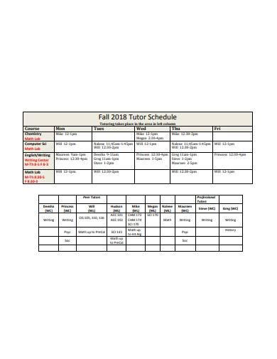 Free 10 Tutor Schedule Samples In Pdf Ms Word