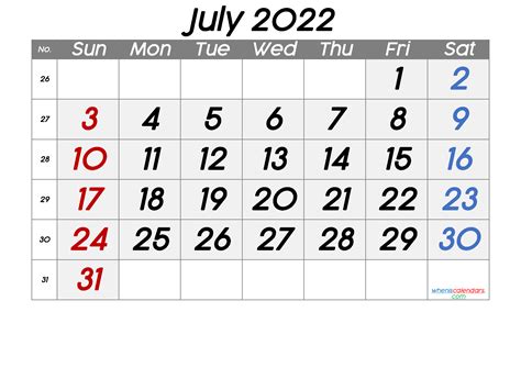 Printable Calendar 2022 July