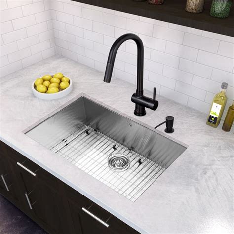 A black faucet in your kitchen not only looks classy yet edgy, but it also makes your kitchen space look more sophisticated, grounded, and modern. VIGO All-in-One 30-inch Stainless Steel Undermount Kitchen ...