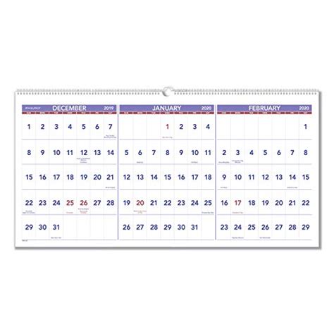 At A Glance 2020 Wall Calendar 3 Month Display 12″ X 27″ Large