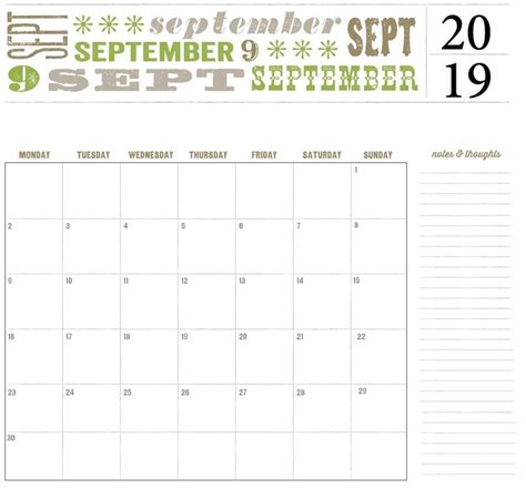 September 2019 Calendar Template Word Fillable Calendar September