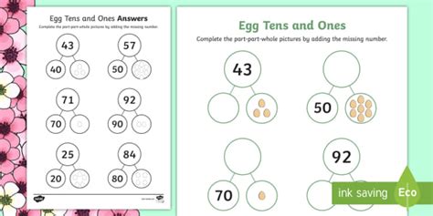 Tens And Ones Part Part Whole Model Worksheet