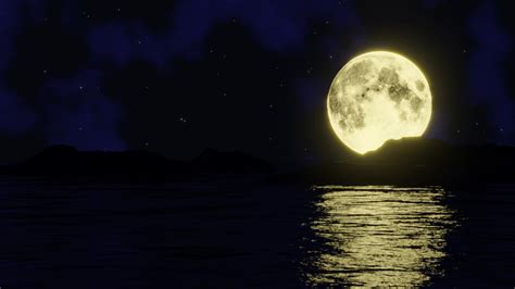 Astronomiskt Fenomen Den Gyllene Gula Fullmånen Reflekteras I Havet