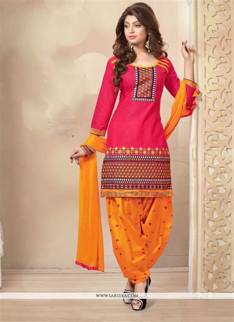 Hot Pink Cotton Designer Punjabi Suit