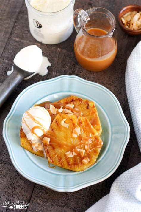 You can cut your pineapple in spears or rings. Grilled Pineapple topped with Coconut Ice Cream ...