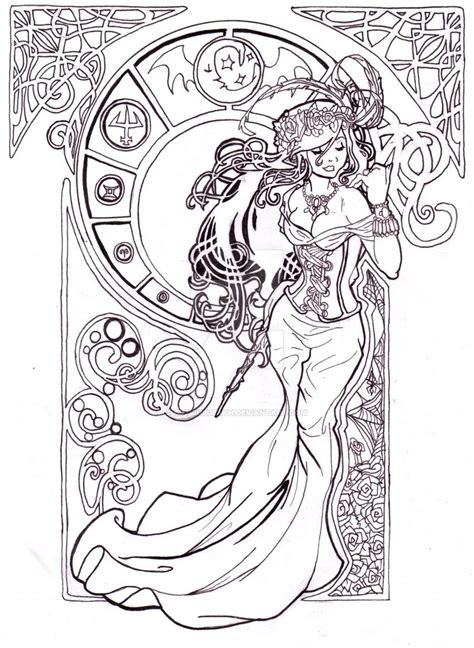 Art Nouveau Fairy Coloring Pages Sketch Coloring Page