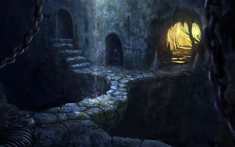 Wallpaper Art Picture Fantasy Cave Waterfall Darkness 2880x1800 Hd