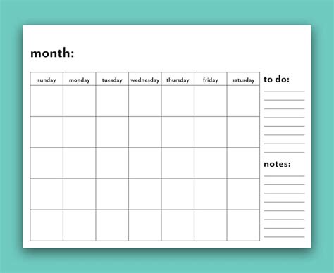 Printable Blank Monthly Calendar Create Your Own Calendar Etsy Finland