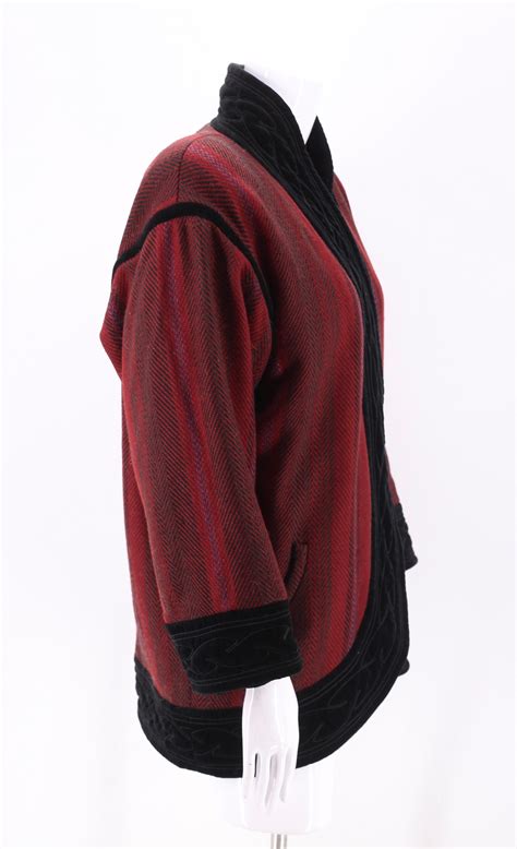 1980s Ungaro Cocoon Coat 6 Vintage 1980s Designer Dark Red Print