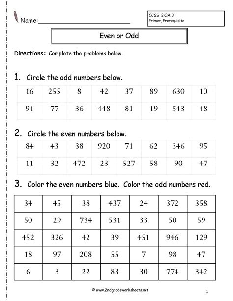 2nd Grade Math Worksheets Odd And Even