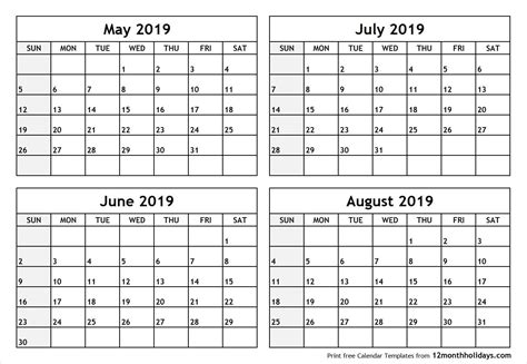 Printable May June July 2019 Calendar August Calendar Calendar March