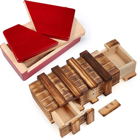 2 Pcs Puzzle Boxes Wooden Secret Box With Secret Compartment 3d