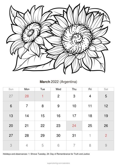March 2022 Calendar Argentina