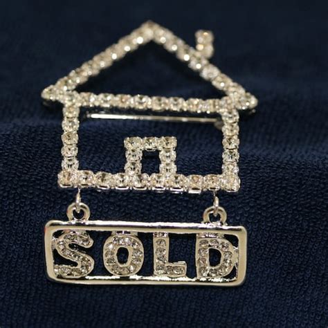 Silver Tone Rhinestone House Home Sold Sign Realtor Brooch Pin Etsy
