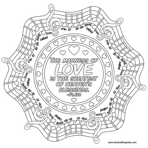 Printable love mandala coloring pages. Love quote mandala to color #music #quote