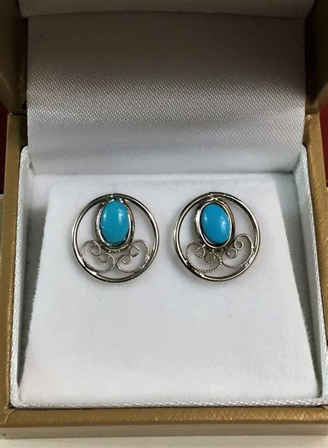 Sterling Silver Natural Turquoise Stud Earrings Hand Made Solid Blue