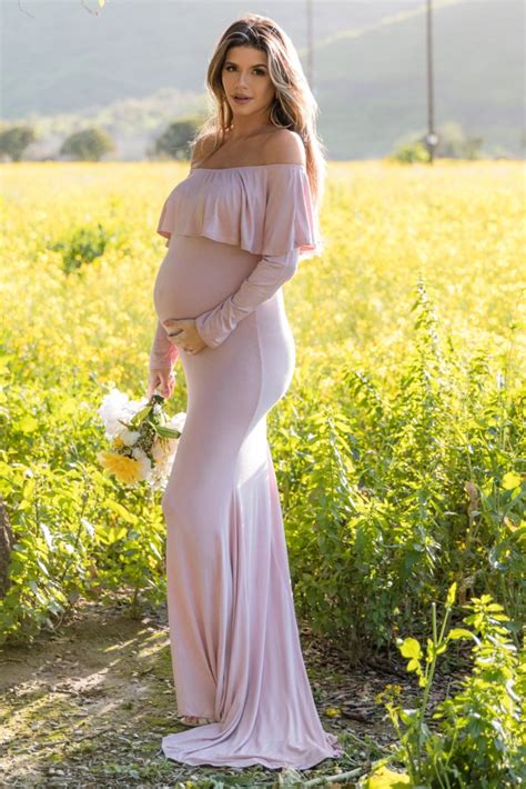 PinkBlush Mauve Off Shoulder Ruffle Maternity Photoshoot Gown Dress