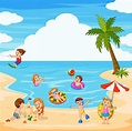 Cartoon happy children playing at the beach 8916617 Vector Art at Vecteezy
