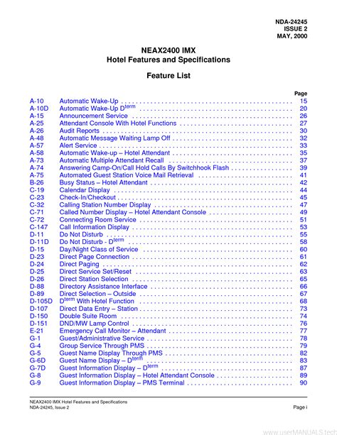 Nec Neax 2400 Imx Hotel Features And Specifications