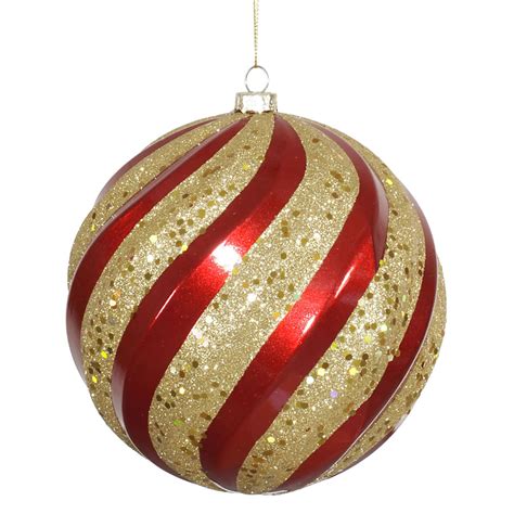 6 Inch Matte Glitter Swirl Christmas Ball Ornament Red Gold M112086