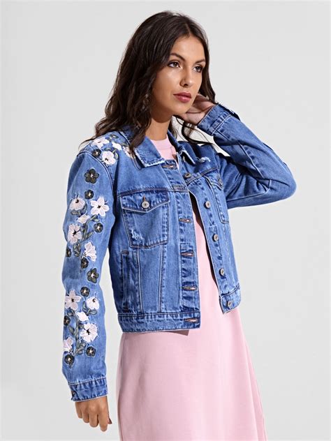 Womens Size 14 12 10 8 6 Embroidered Denim Jacket Floral Jean Jackets Denim Blue Ebay