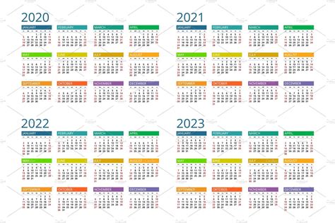 2020 2021 2022 2023 Calendar Vector Graphics Creative Market