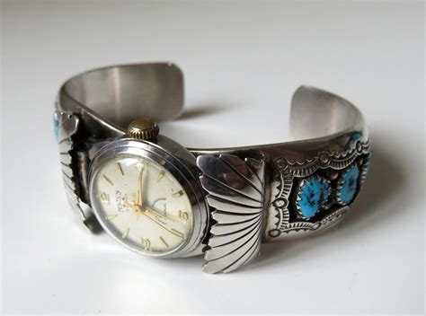 Vintage Sterling Silver Navajo Turquoise Watch Bangle Cuff By Etsy Uk