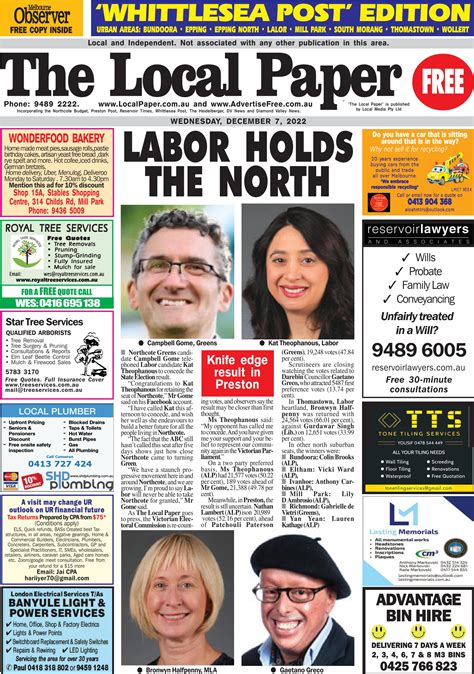 The Local Paper. Whittlesea Post Edition. Wed., Dec. 7, 2022 by Ash