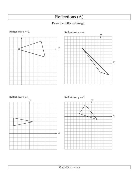 Reflection Math Worksheets Reflection Of 3 Vertices Over Various Lines