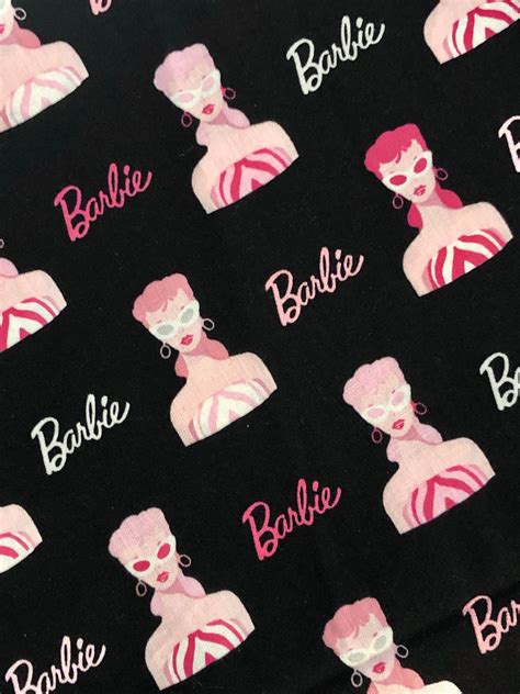 Barbie On Black Cotton Fabric By The Yard Etsy