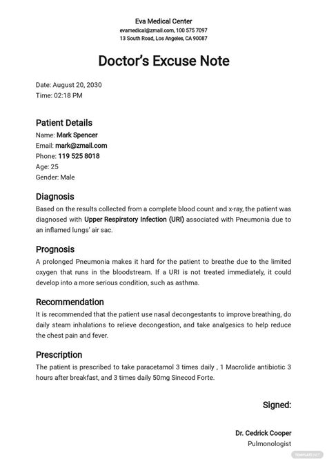 Doctor Excuse Note Template Free PDF Google Docs Word Apple Pages