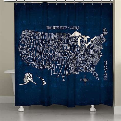 Laural Home Us Map Blueprint Shower Curtain In Blue Laural Home Printed Shower Curtain Us Map