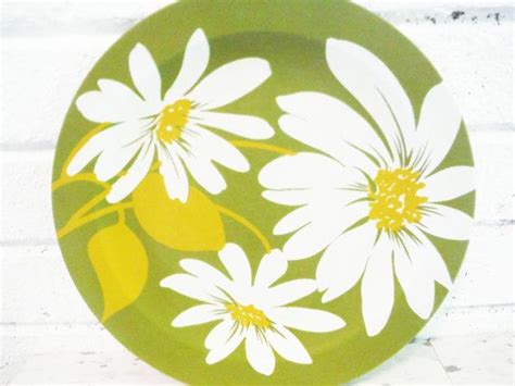 Retro Melamine Floral Plate Daisies Daisy Green Yellow White Etsy