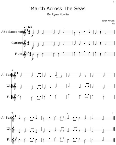 March Across The Seas Sheet Music For Alto Saxophone Clarinet Flute