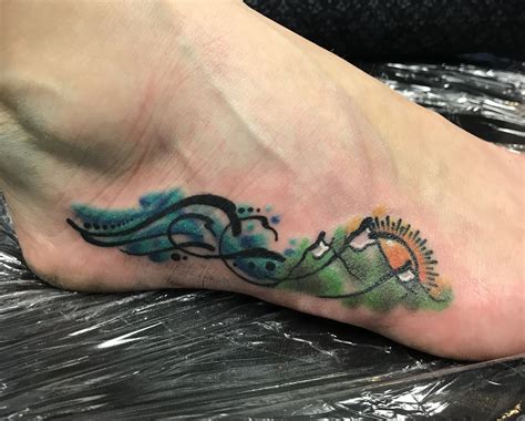 From The Ocean To The Mountains Wave And Mountains Foot Tattoo Foot