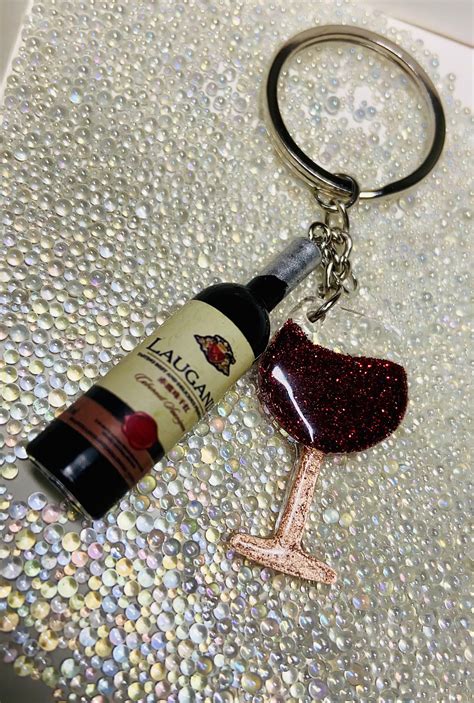 Wine Glass Keychain Wine Bottle Keychain Etsy