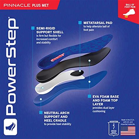Powerstep Pinnacle Plus Insoles Built In Metatarsal Pads Shoe Inserts Redblue Mens 7 75
