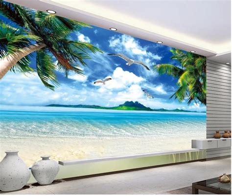 Morden Style Custom 3d Mural Wallpaper Beach Tree 3d Wall Murals