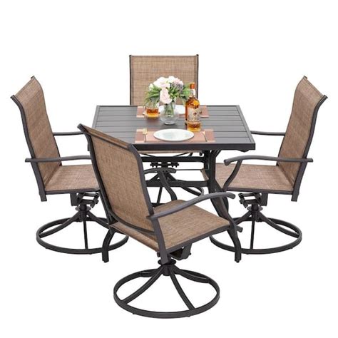 Nuu Garden 5 Piece Steel Sling Outdoor Patio Dining Set With Square