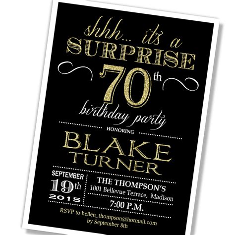 70th Birthday Invitation Card Sample Surprise 70th Bi