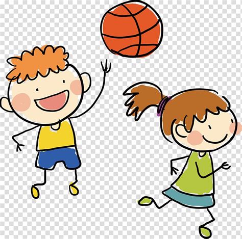 Free Download Two Children Playing Basketball Child Drawing Dessin