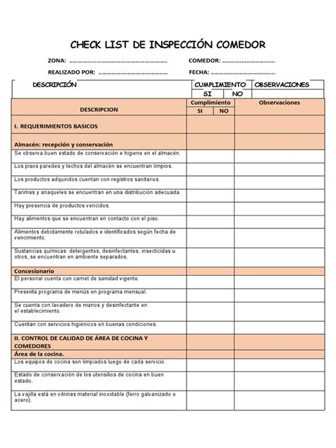 Formatos De Inspeccion De Comedor