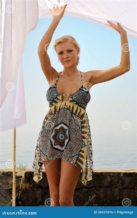 Beautiful Blonde Woman At The Beach Stock Photo Image Of Summer Emotion