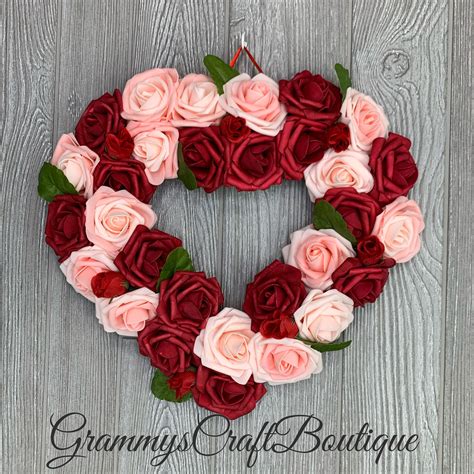Valentine Rose Heart Wreath Heart Shaped Wreath Heart Door Etsy