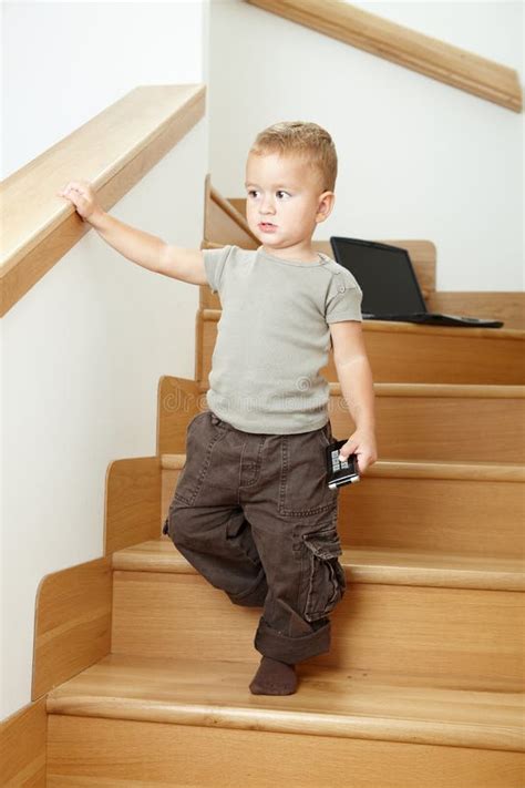 Little Boy Standing On Stairs Stock Photo Image Of American Lovely