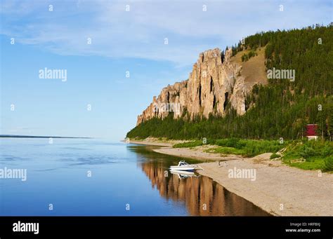Lena Pillars View From Lena River During Sunset National Heritage Of