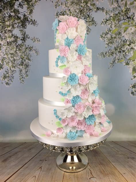 Pastel Blue And Pink Blossoms Wedding Cake Mels Amazing