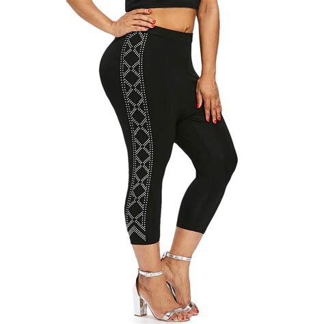 Wipalo Women Summer Plus Size 5xl Capri Rhinestone Leggings Women Big